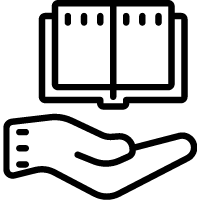 Hand holding up a book icon